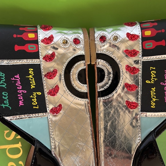 Kate Spade Black Patent Leather Dora Wedges Taco Truck Viva El Taco Size 10 - Picture 14 of 17